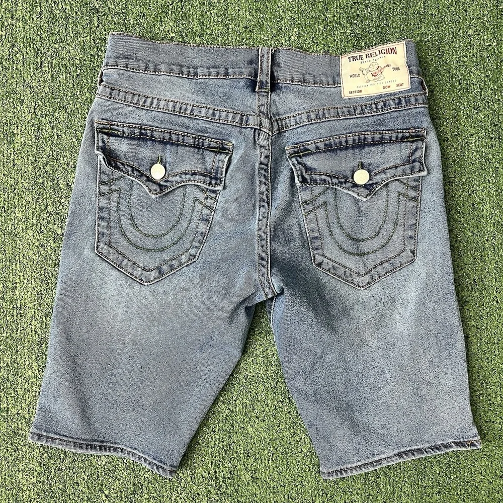 True Religion Rocco Big T Flap Relaxed Skinny Blue Jorts Size 32 Hip Hop Skater